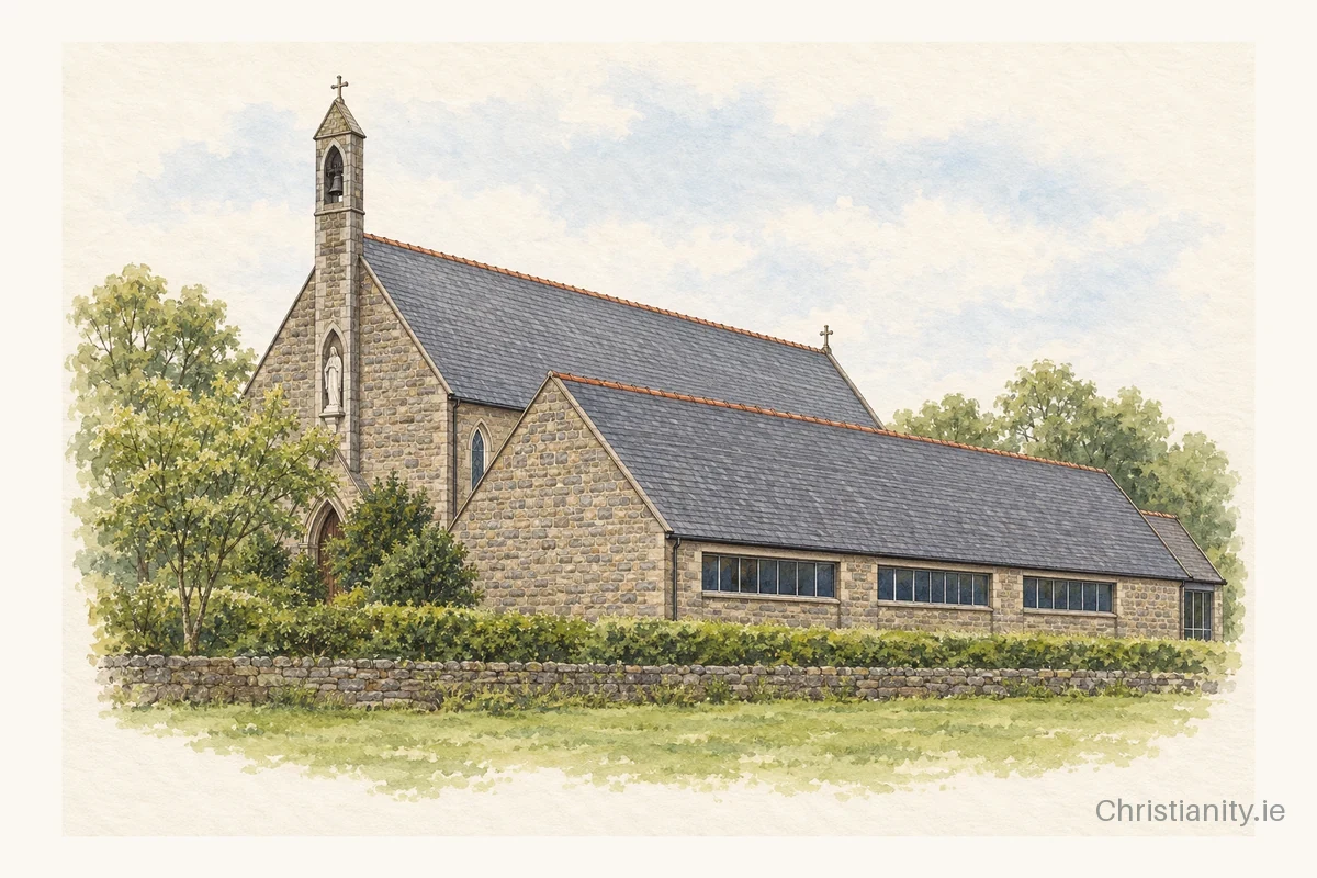 Watercolour and ink illustration of St Patrick’s, Corracrin