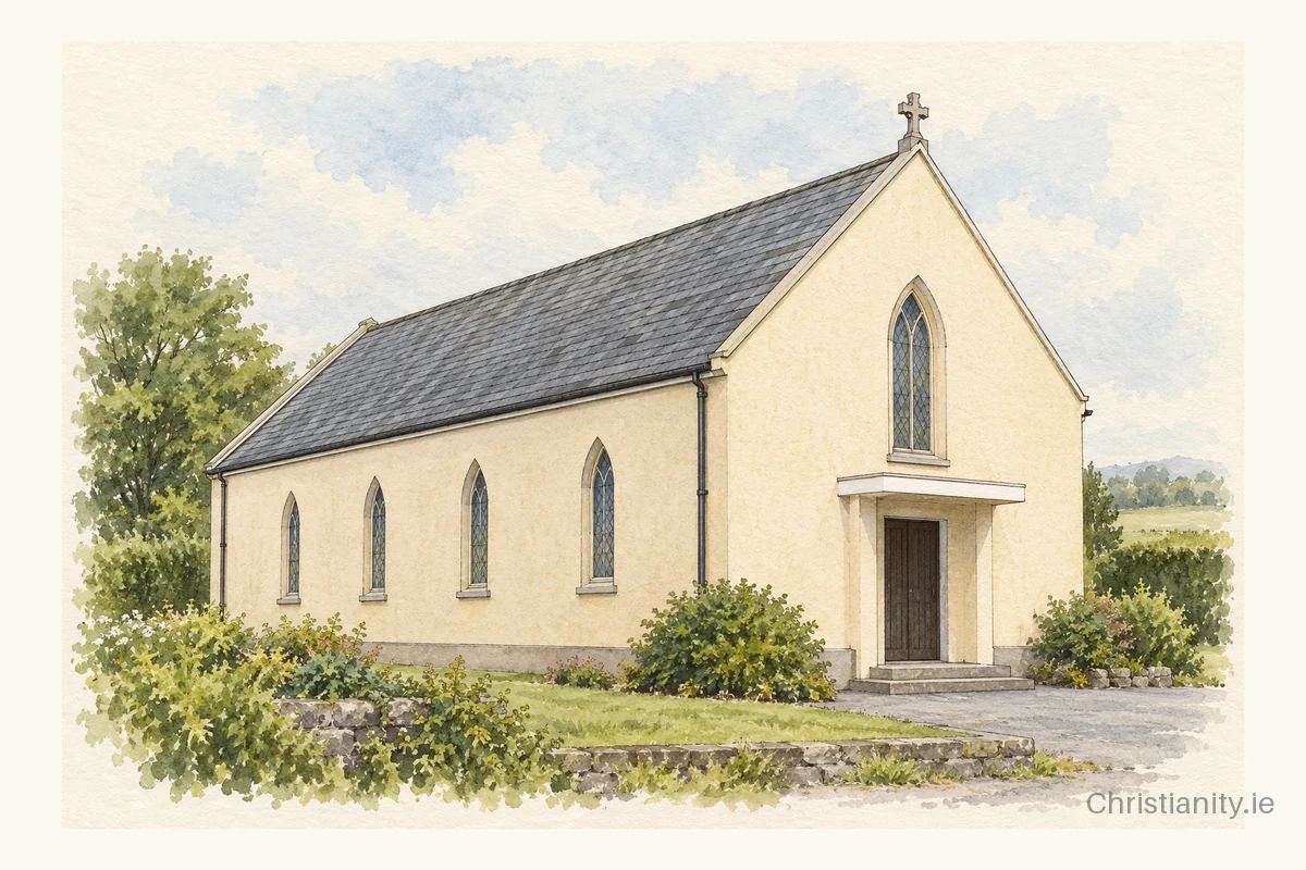 Watercolour and ink illustration of St Patrick's, Garrienderk