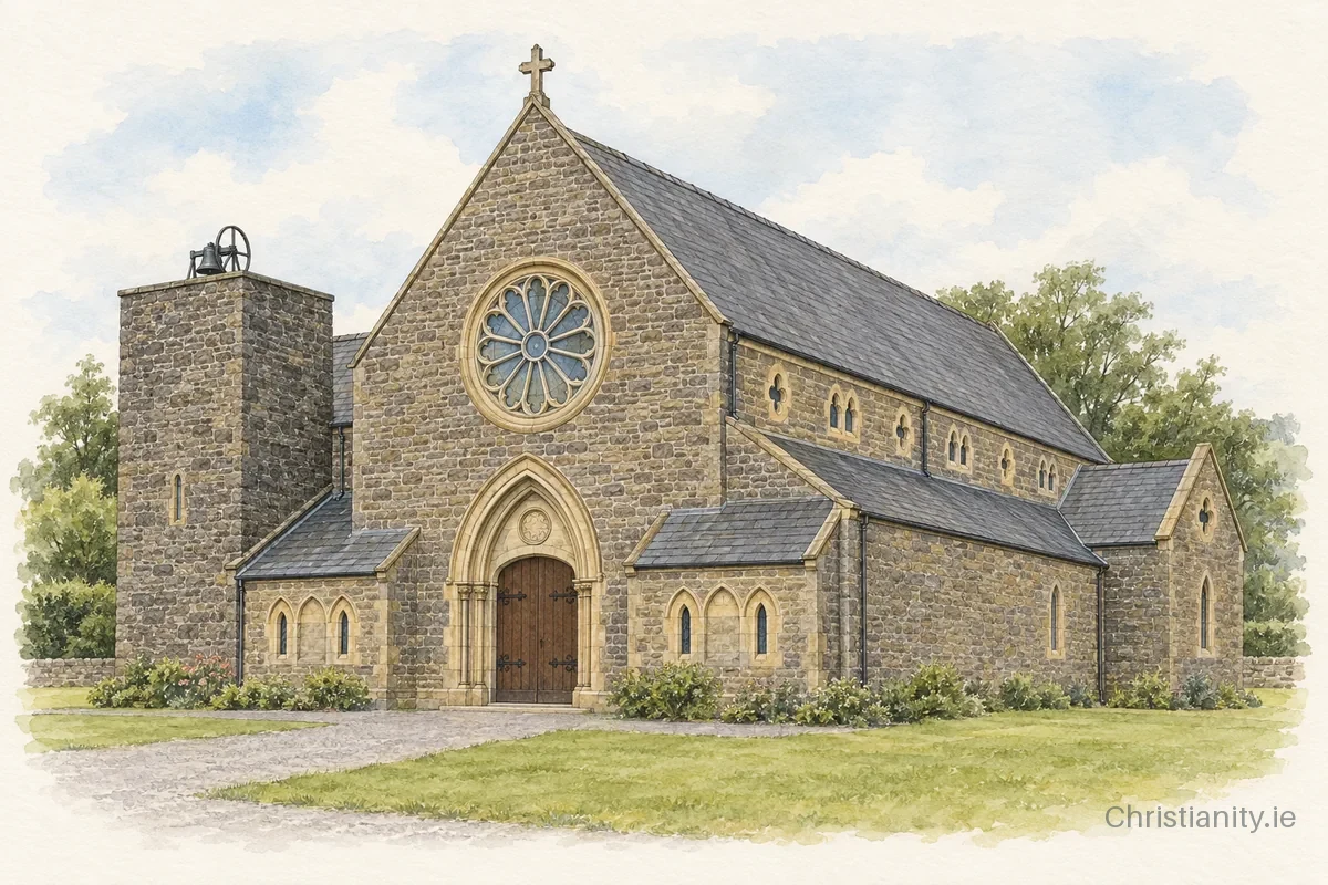 Watercolour and ink illustration of St. Patrick's, Kilnavart