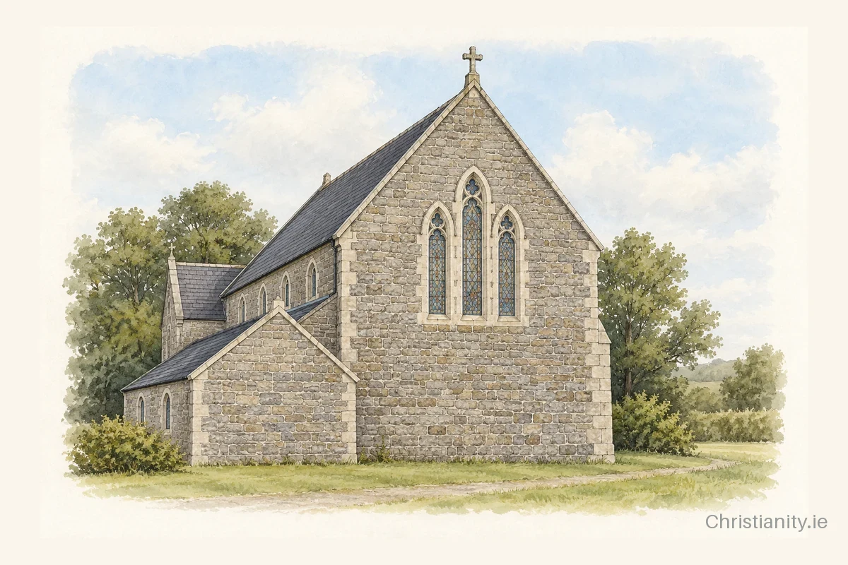 Watercolour and ink illustration of St. Patrick's, Kiltyclogher