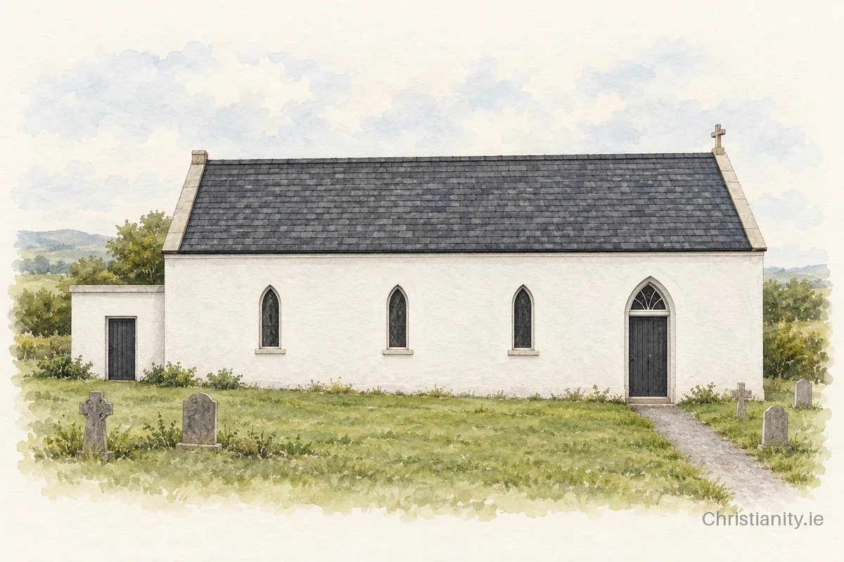 Watercolour and ink illustration of St Patrick’s, Montiagh
