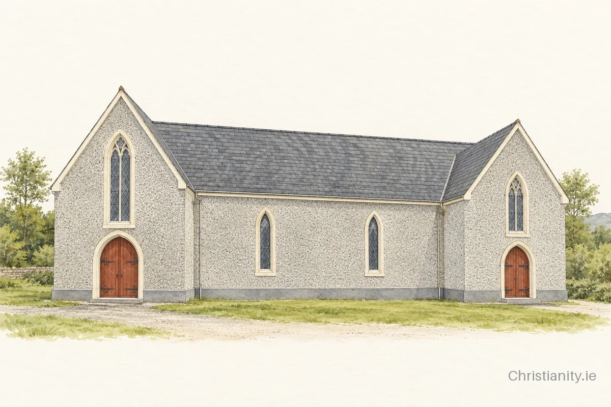 Watercolour and ink illustration of St. Patrick’s, O'Callaghan's Mills