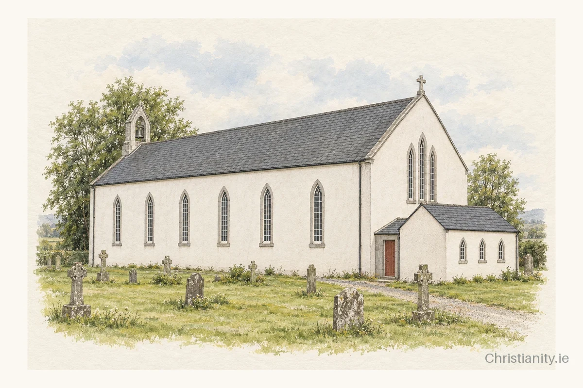Watercolour and ink illustration of St Patrick’s, Sixtowns