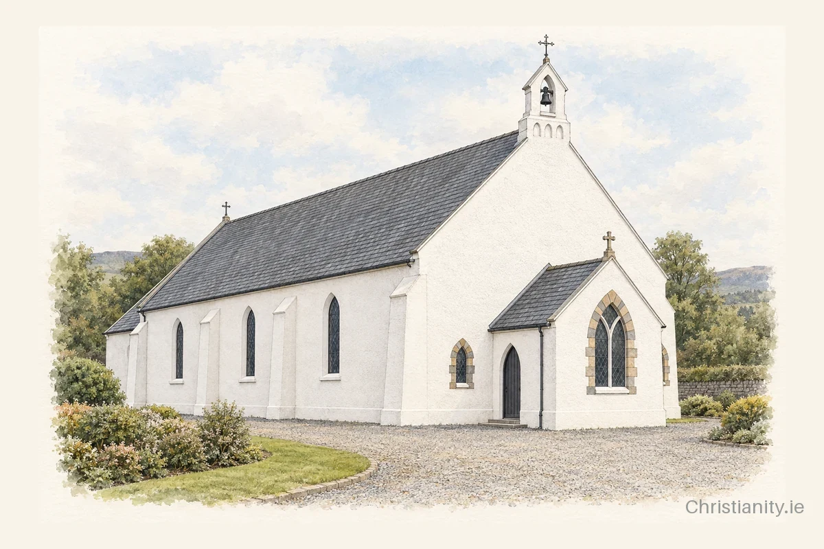 Watercolour and ink illustration of St Patrick's, Strandhill
