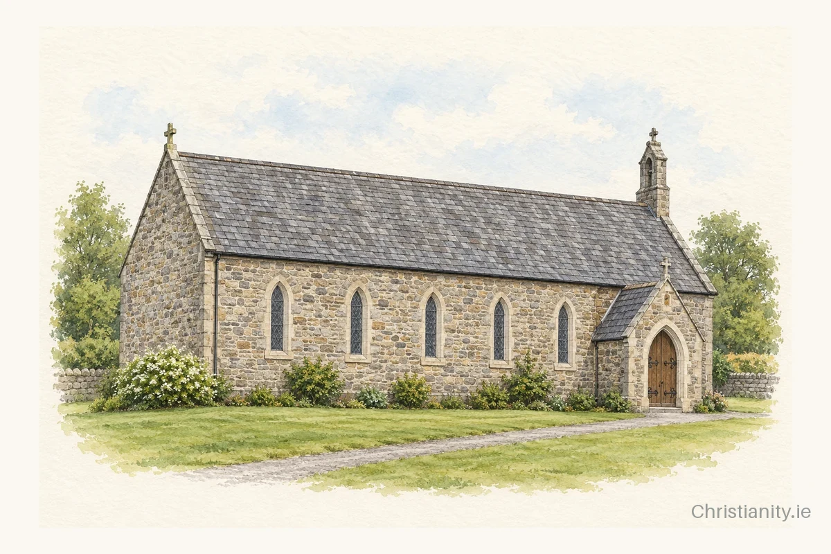 Watercolour and ink illustration of St Patrick's, Tournafulla