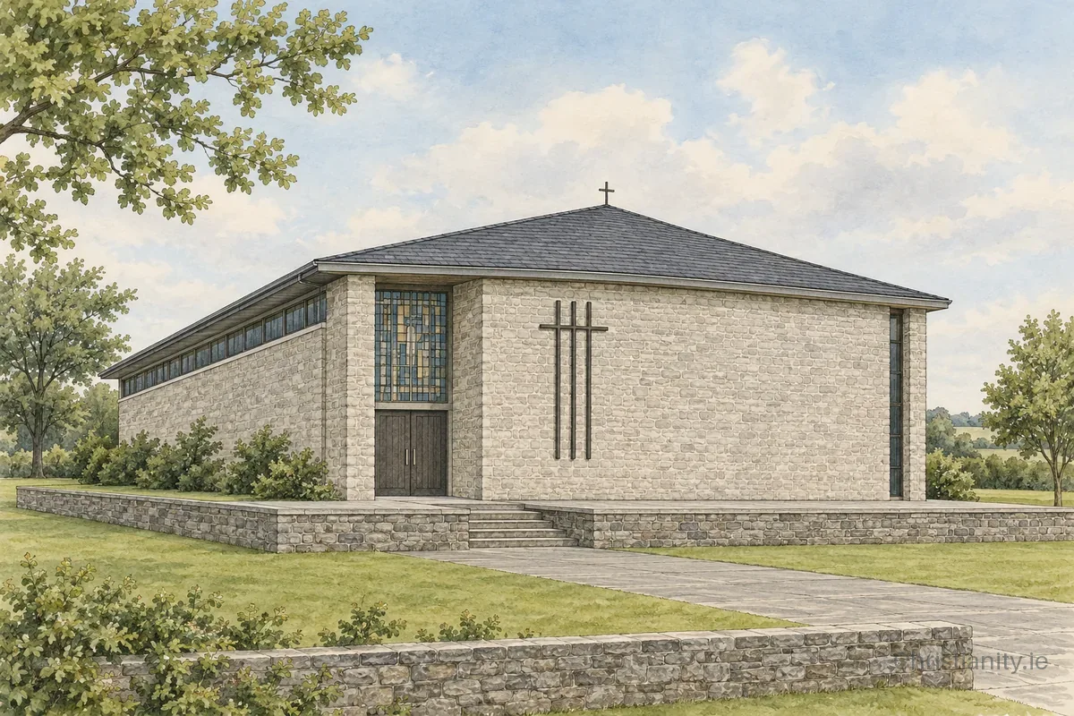 Watercolour and ink illustration of St Paul's Church, Bigwood