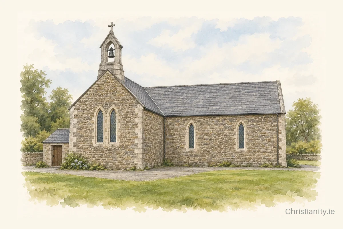 Watercolour and ink illustration of St. Peter's Church, Rockchapel