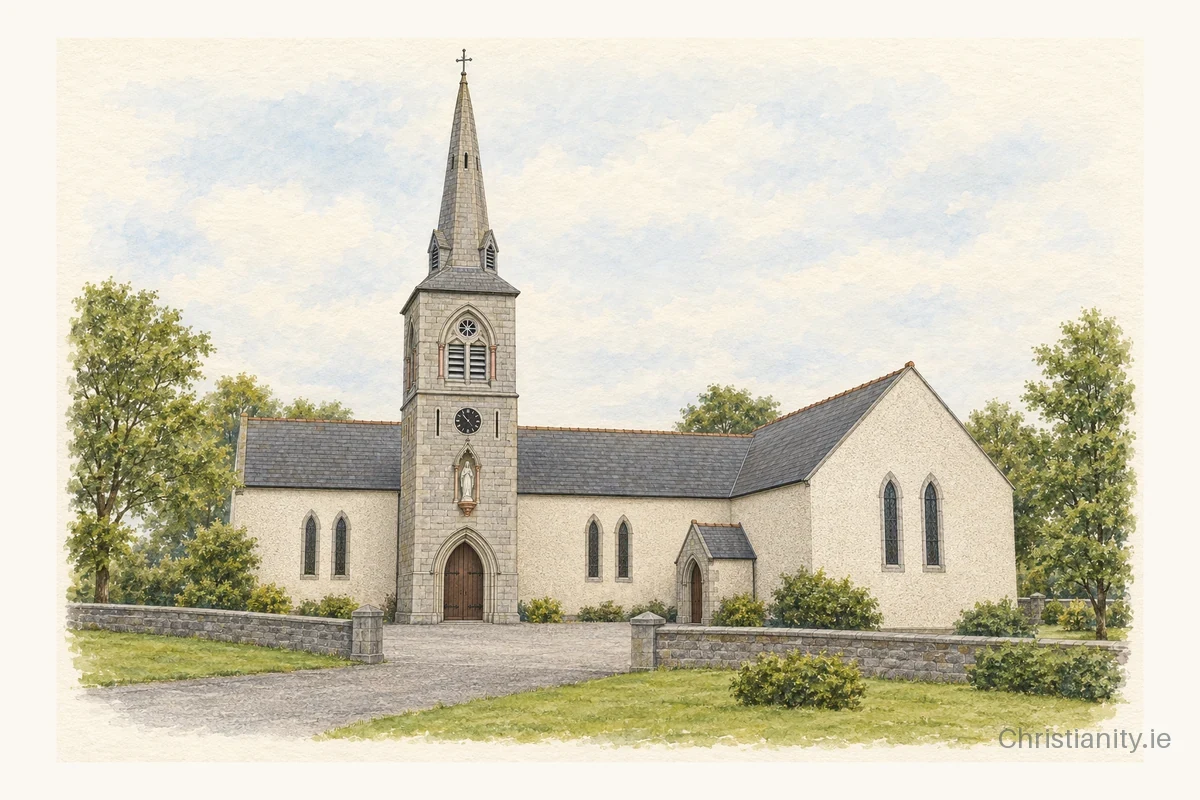 Watercolour and ink illustration of St Rynagh’s Church, Banagher