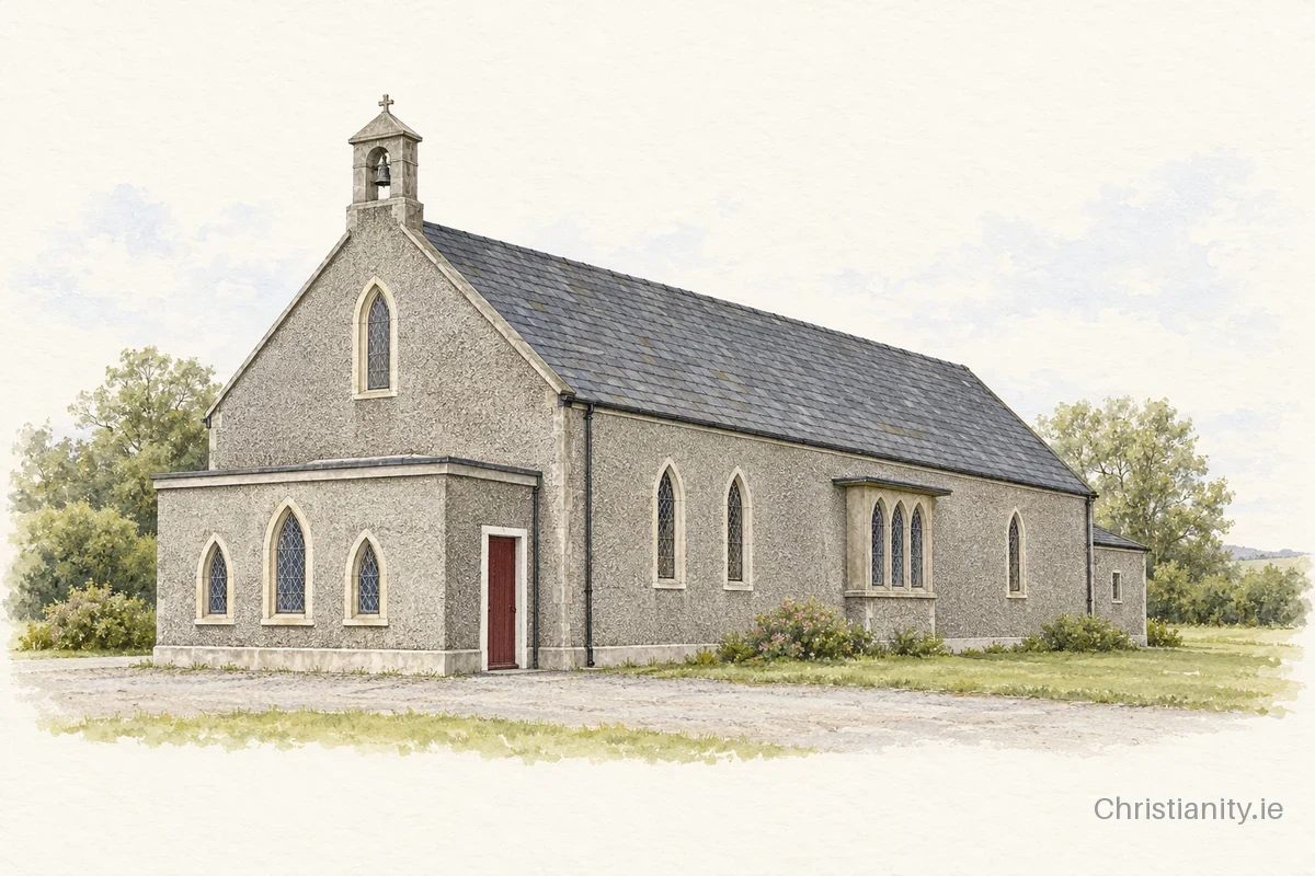 Watercolour and ink illustration of St. Senan’s Church, Bealaha