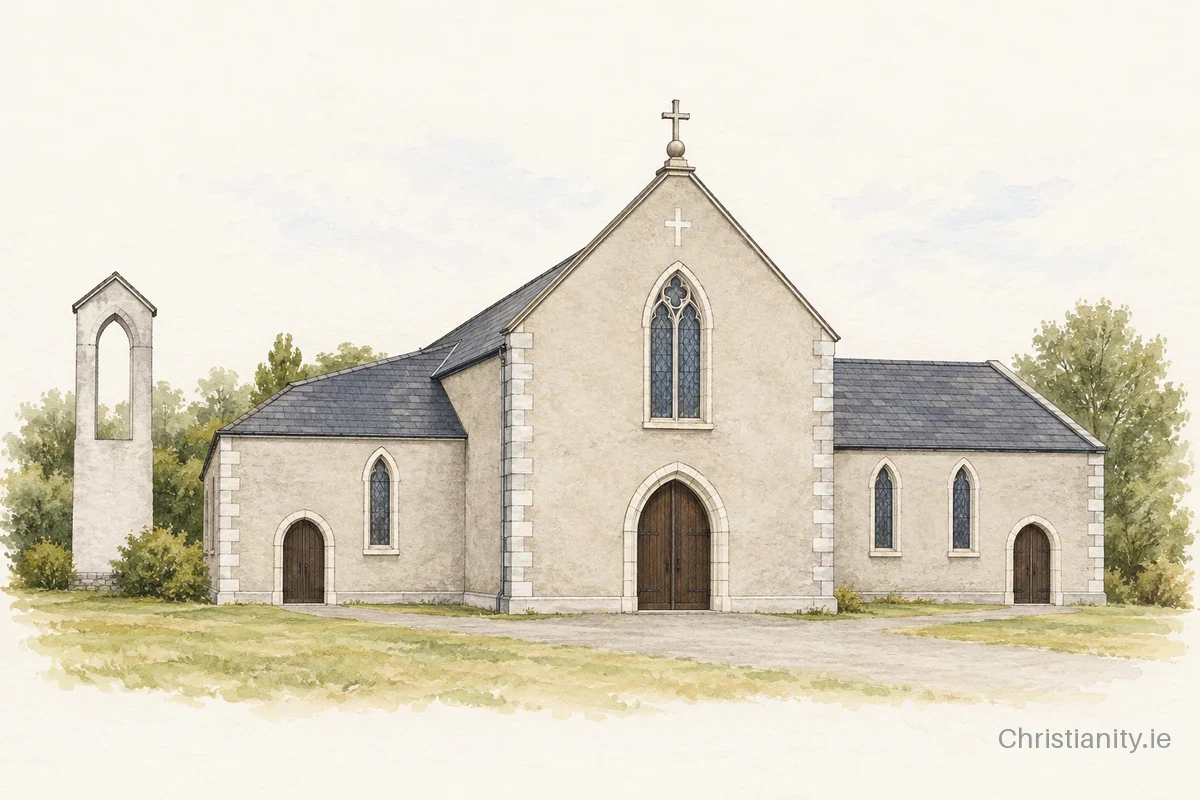 Watercolour and ink illustration of St. Senan’s, Cooraclare