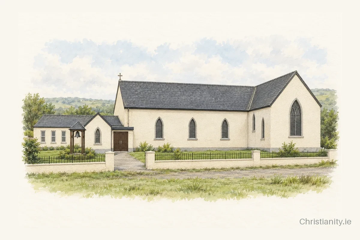 Watercolour and ink illustration of St. Stephen’s Church, Glencar