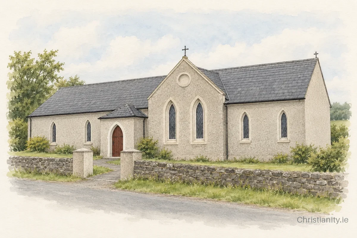 Watercolour and ink illustration of St Tassach's Church