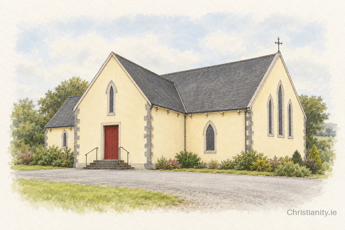 Watercolour and ink illustration of St. Teresa's Church, Rathduff
