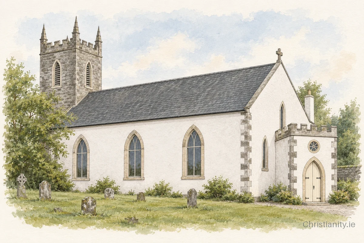 Watercolour and ink illustration of St. Tierney's Catholic Church /Parish of Roslea