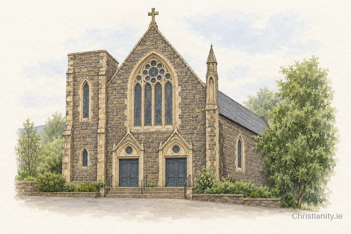 Watercolour and ink illustration of St Vincent de Paul Church