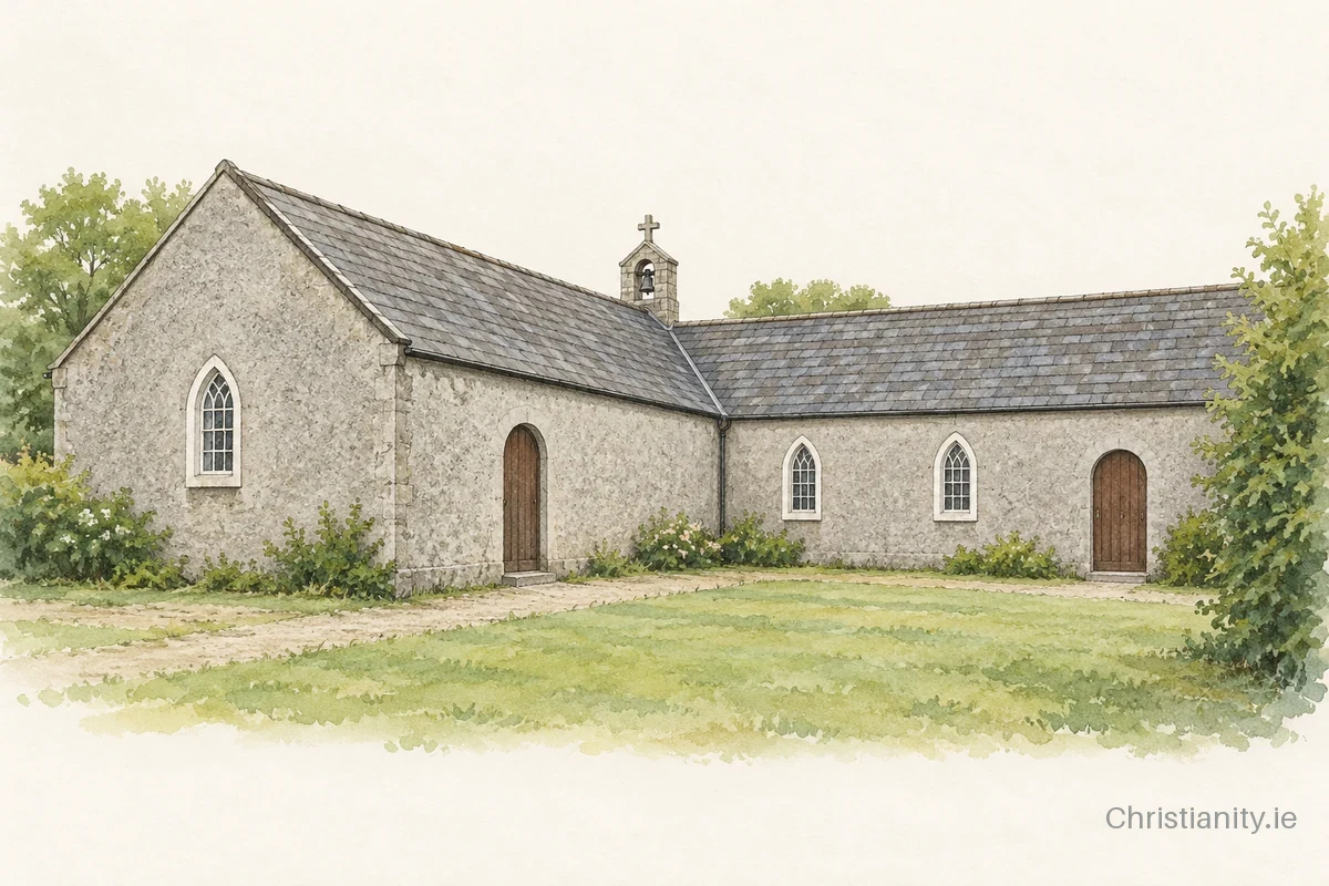 Watercolour and ink illustration of St. Vincent De Paul’s, Oatfield