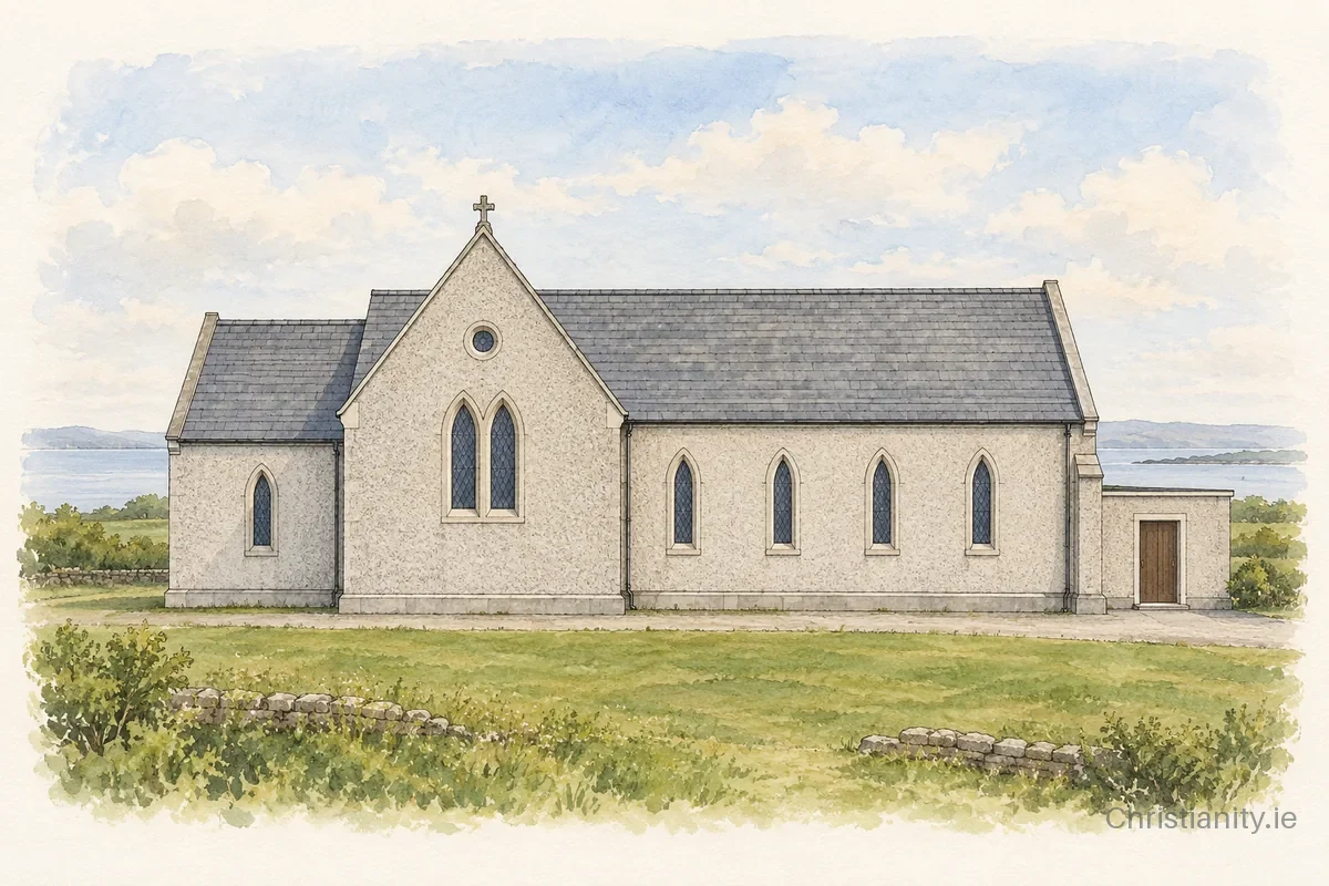 Watercolour and ink illustration of Star of the Sea Church, Claddaghduff