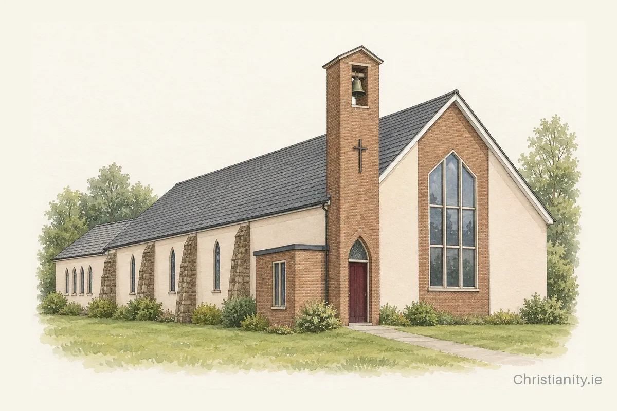 Watercolour and ink illustration of Star of the Sea Church, Cromane