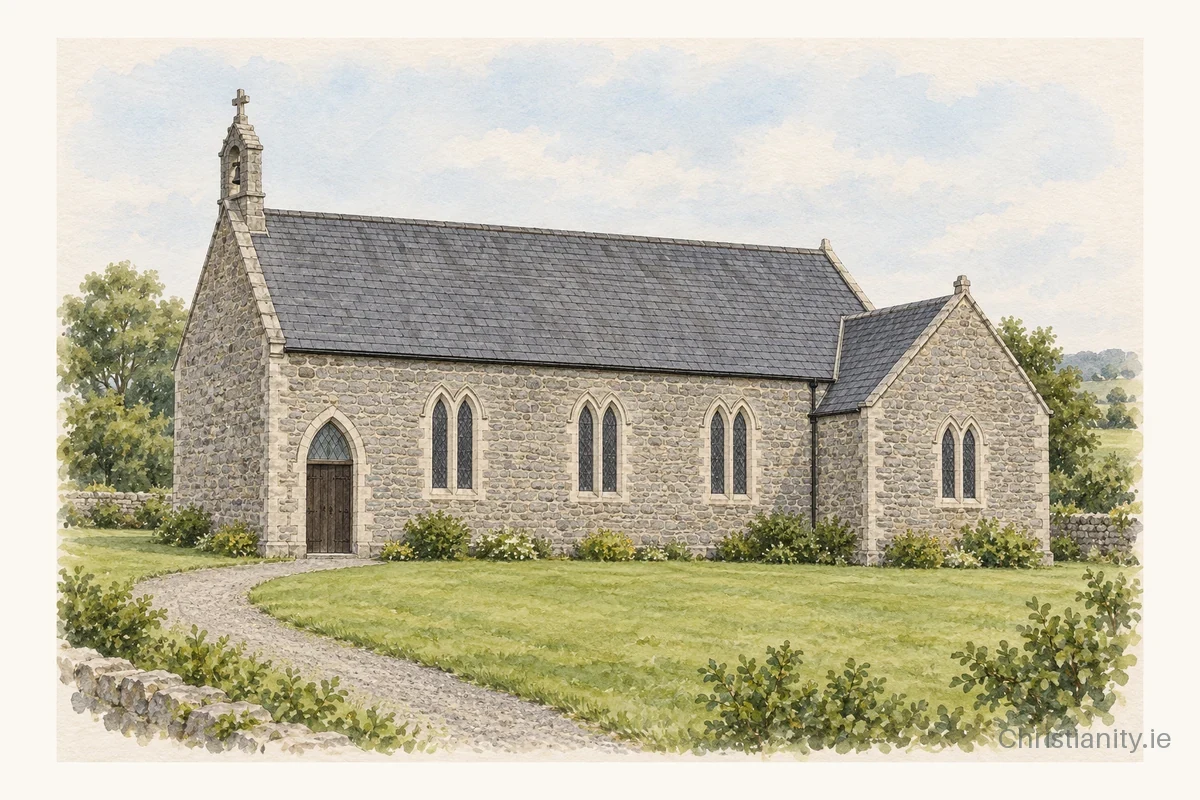 Watercolour and ink illustration of St.Patrick Church, Ballysteen