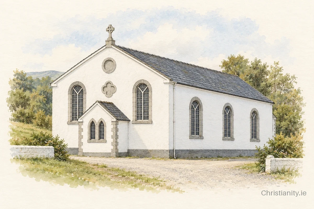 Watercolour and ink illustration of Sts. Patrick and St. Killian