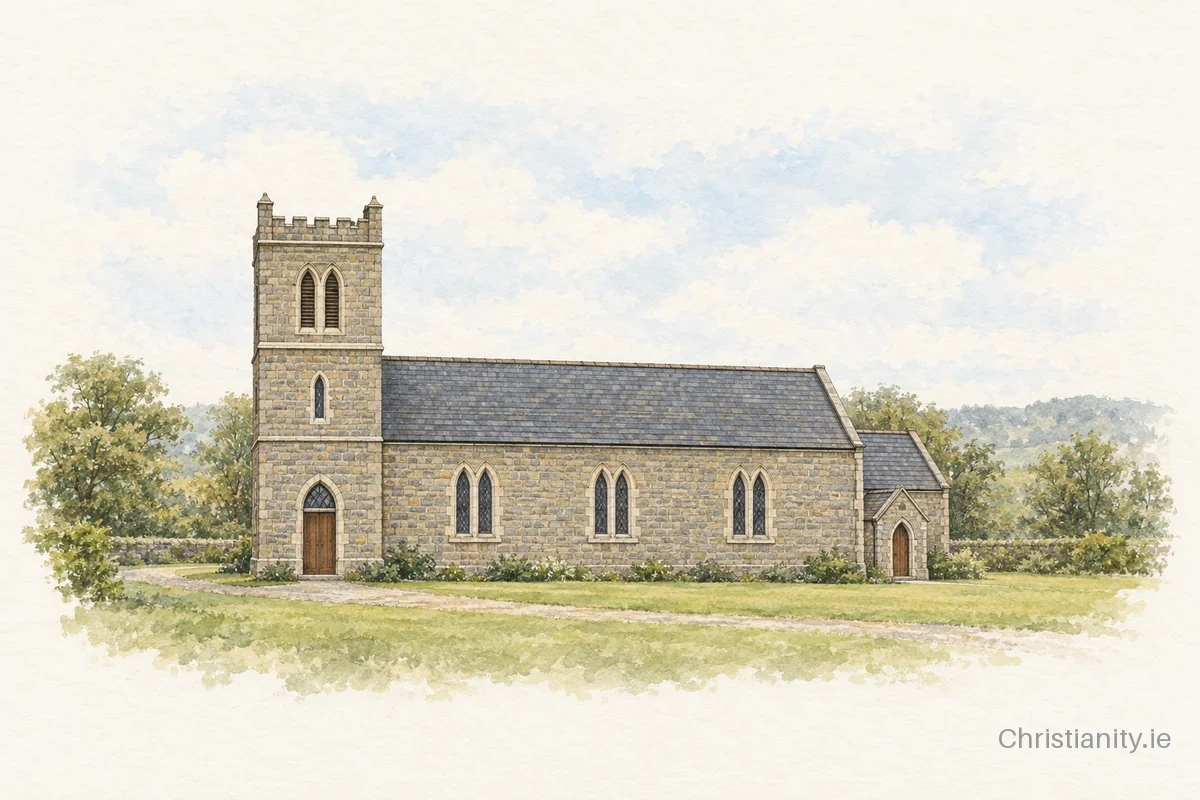 Watercolour and ink illustration of Swanlinbar St Augustine