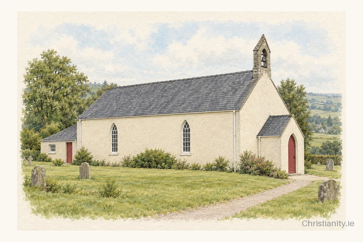 Watercolour and ink illustration of Tamlaght St Luke