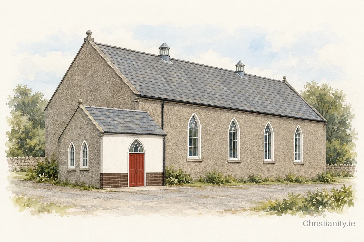 Watercolour and ink illustration of Tartaraghan Presbyterian Church