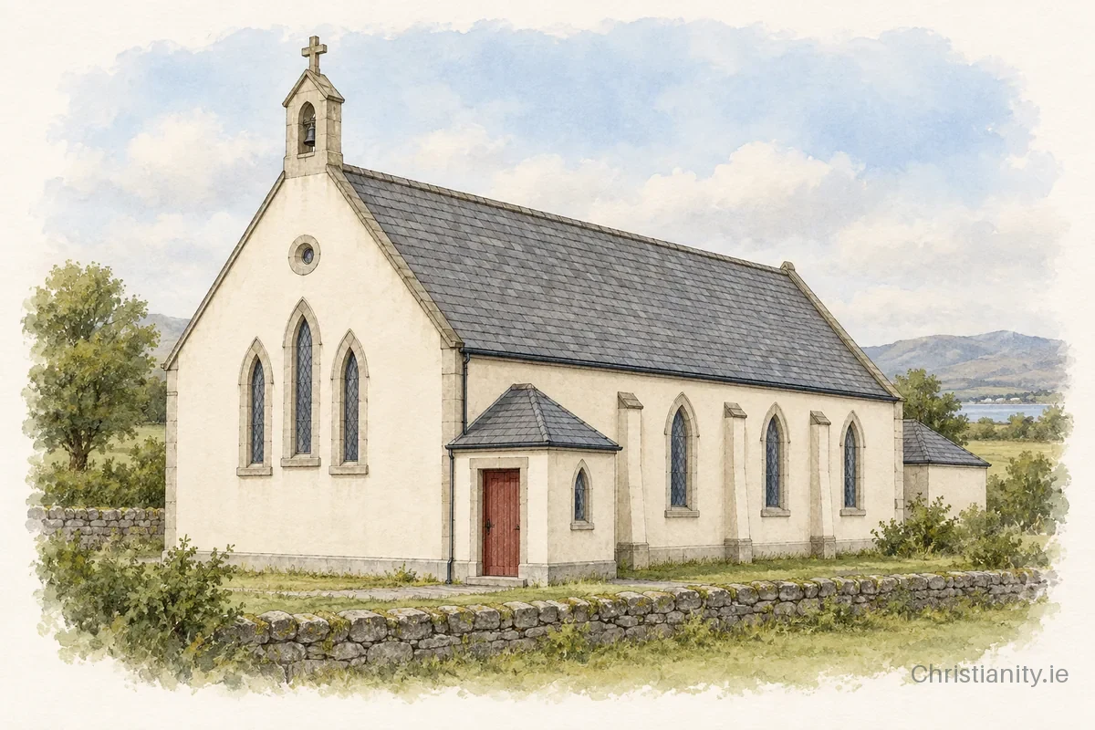 Watercolour and ink illustration of Teampall Mhuire