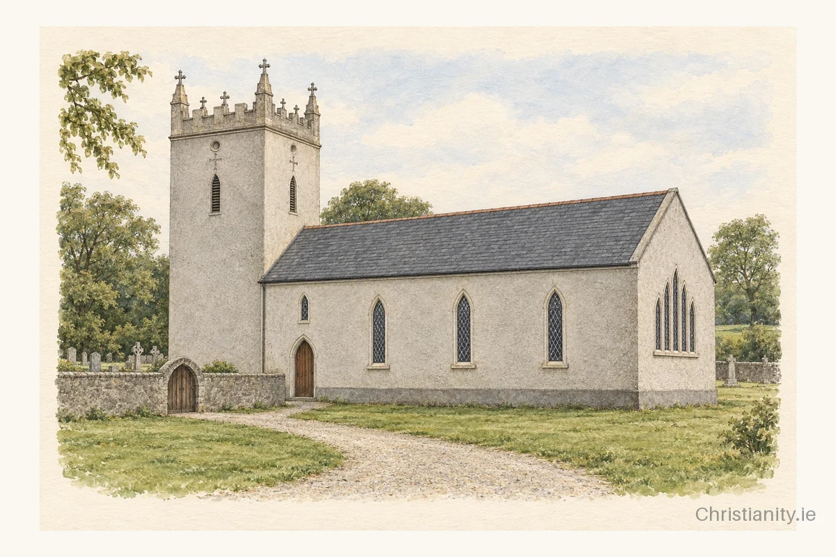 Watercolour and ink illustration of Templeharry Church