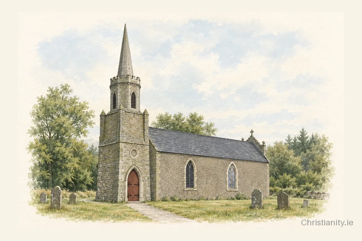Watercolour and ink illustration of Templeneiry Church