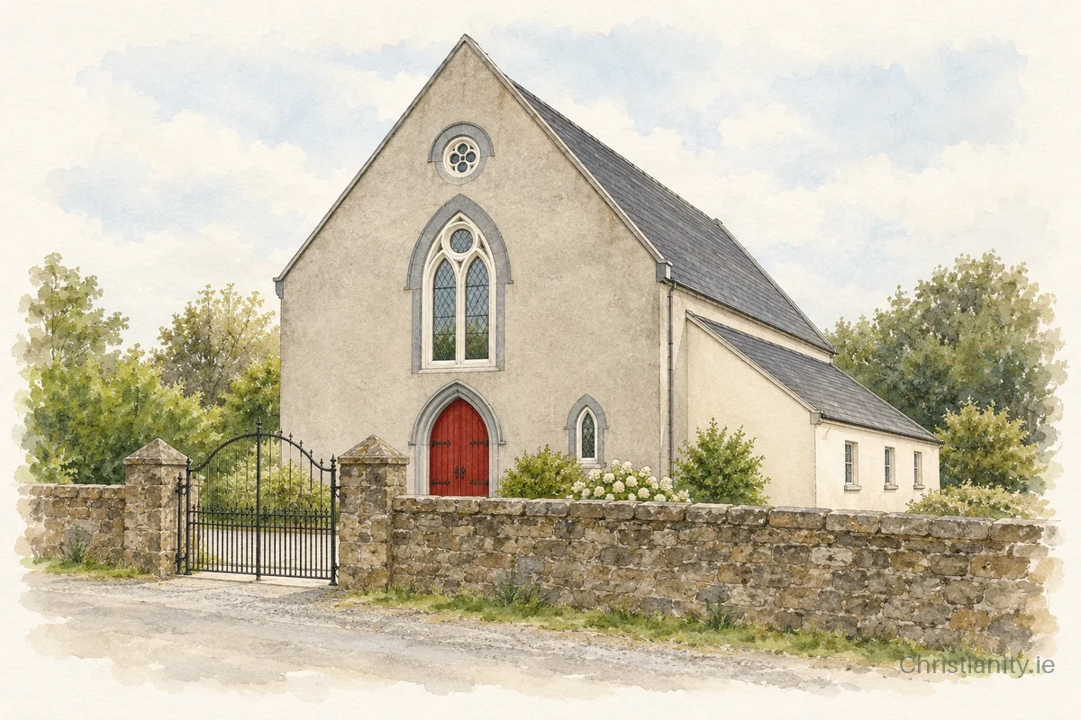 Watercolour and ink illustration of Templepatrick Old Presbyterian Church