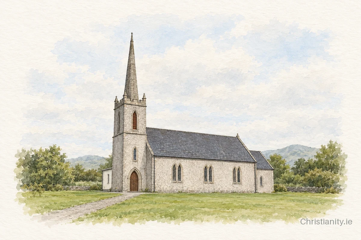 Watercolour and ink illustration of Templeport St Peter (Bawnboy)