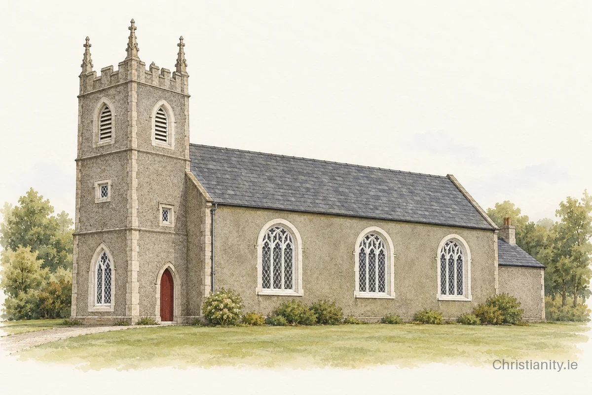 Watercolour and ink illustration of Templeshanbo St Colman