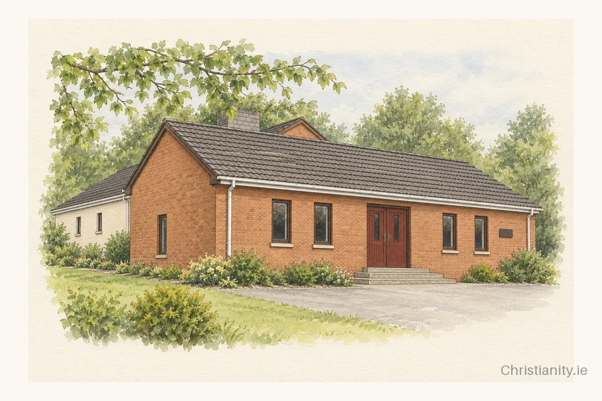 Watercolour and ink illustration of The Ballymena Church of God