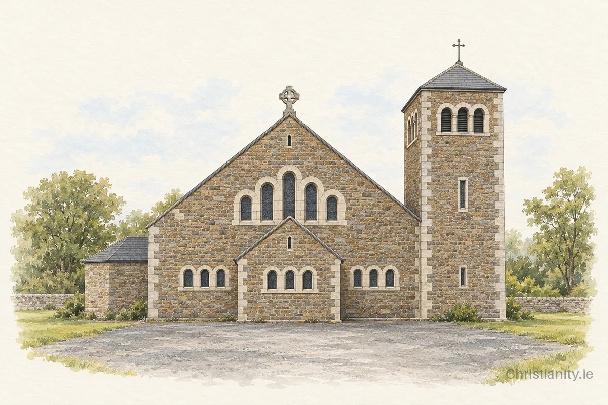 Watercolour and ink illustration of The Church of Christ the King, Cortown