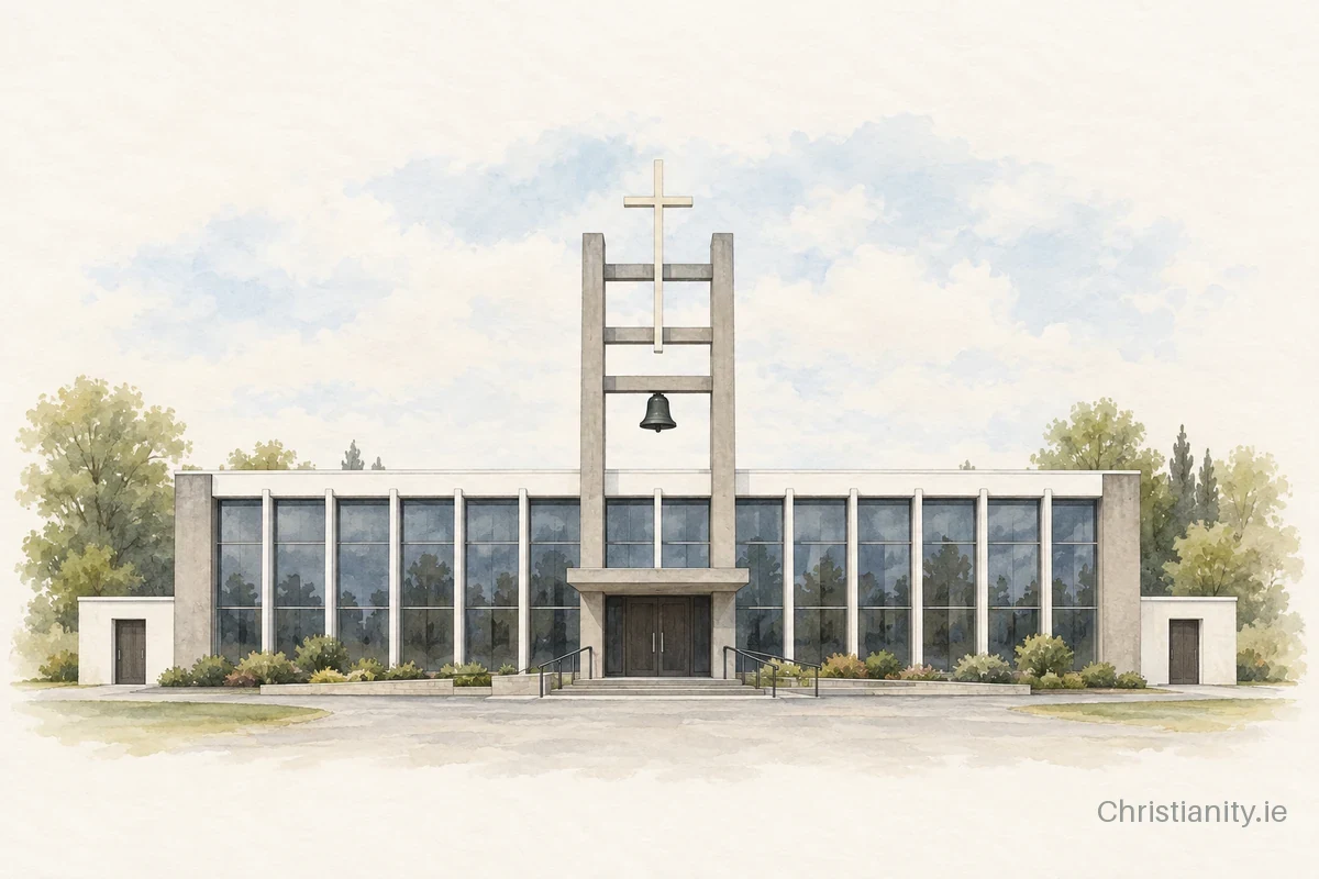 Watercolour and ink illustration of The Church of the Holy Family, Irishtown