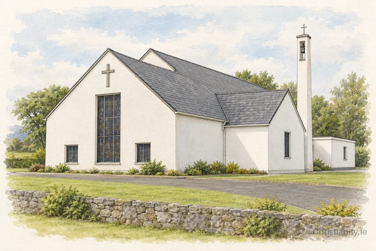 Watercolour and ink illustration of The Church of the Sacred Heart, Ryehill