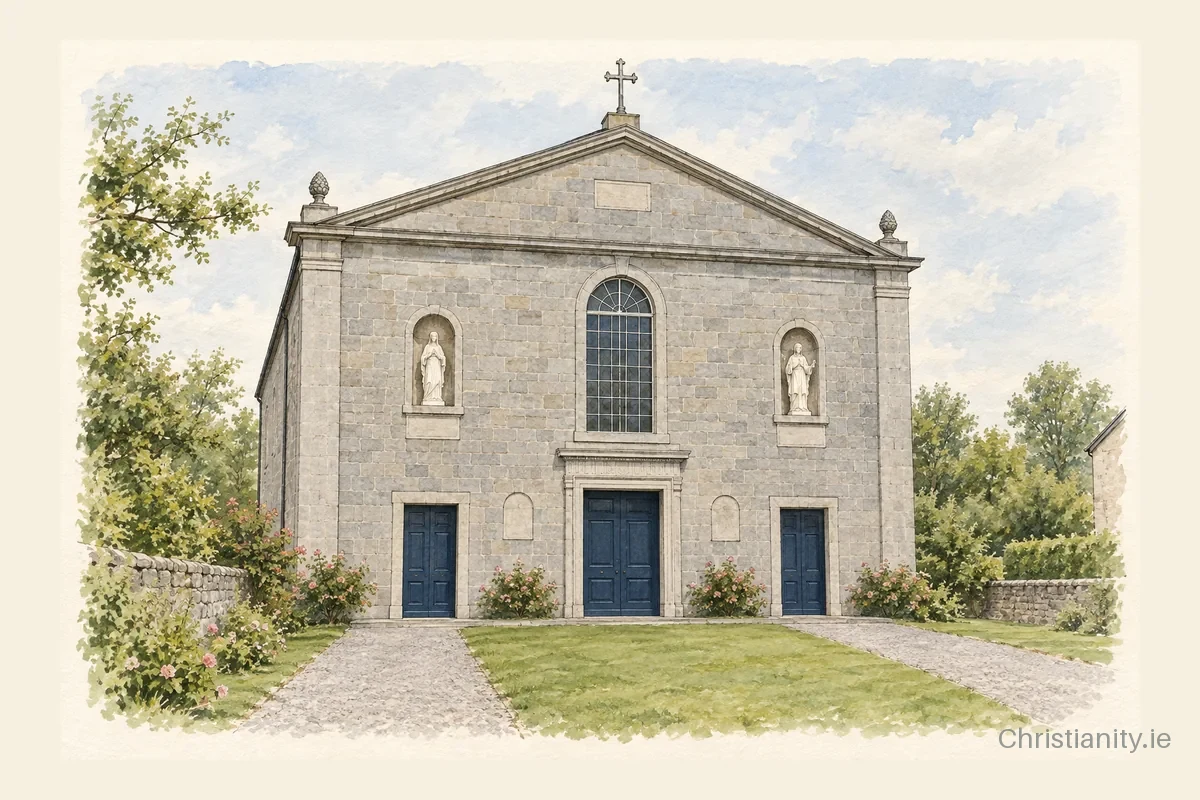 Watercolour and ink illustration of The Nativity of the Blessed Virgin Mary, Doneraile