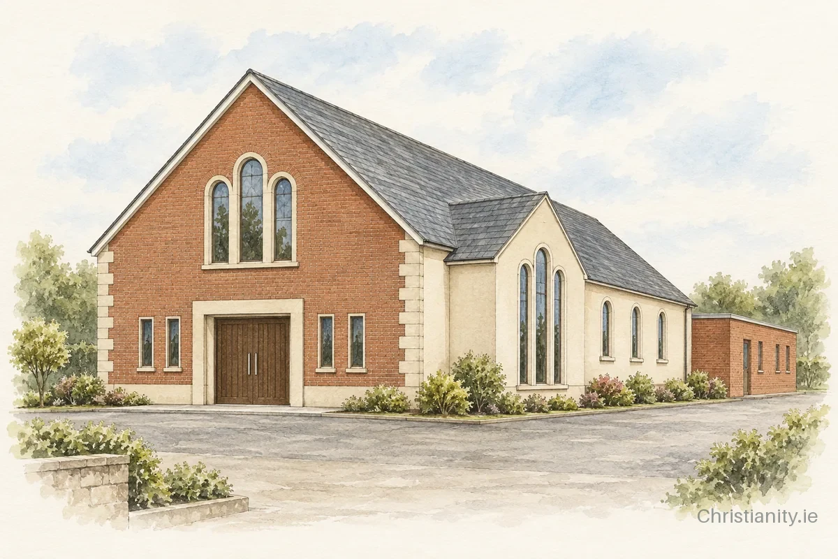 Watercolour and ink illustration of Trinity Free Presbyterian Church
