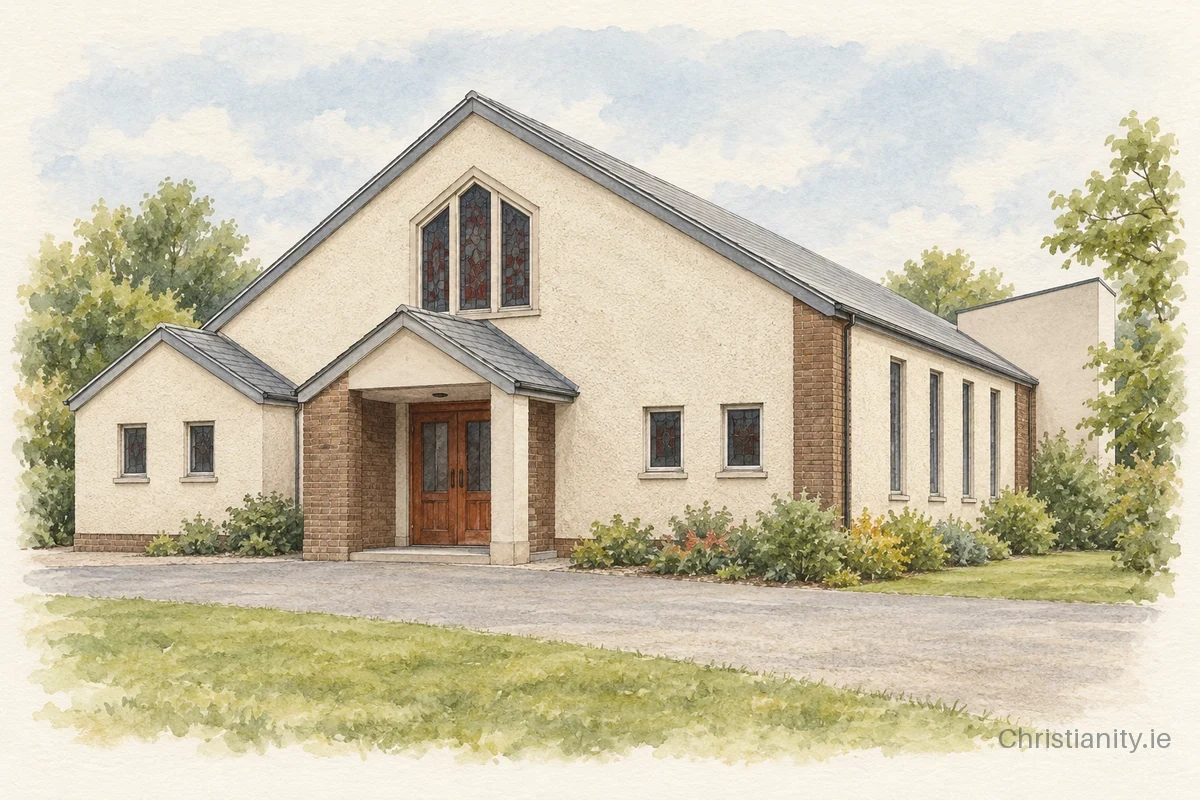 Watercolour and ink illustration of Trinity Reformed Presbyterian Church