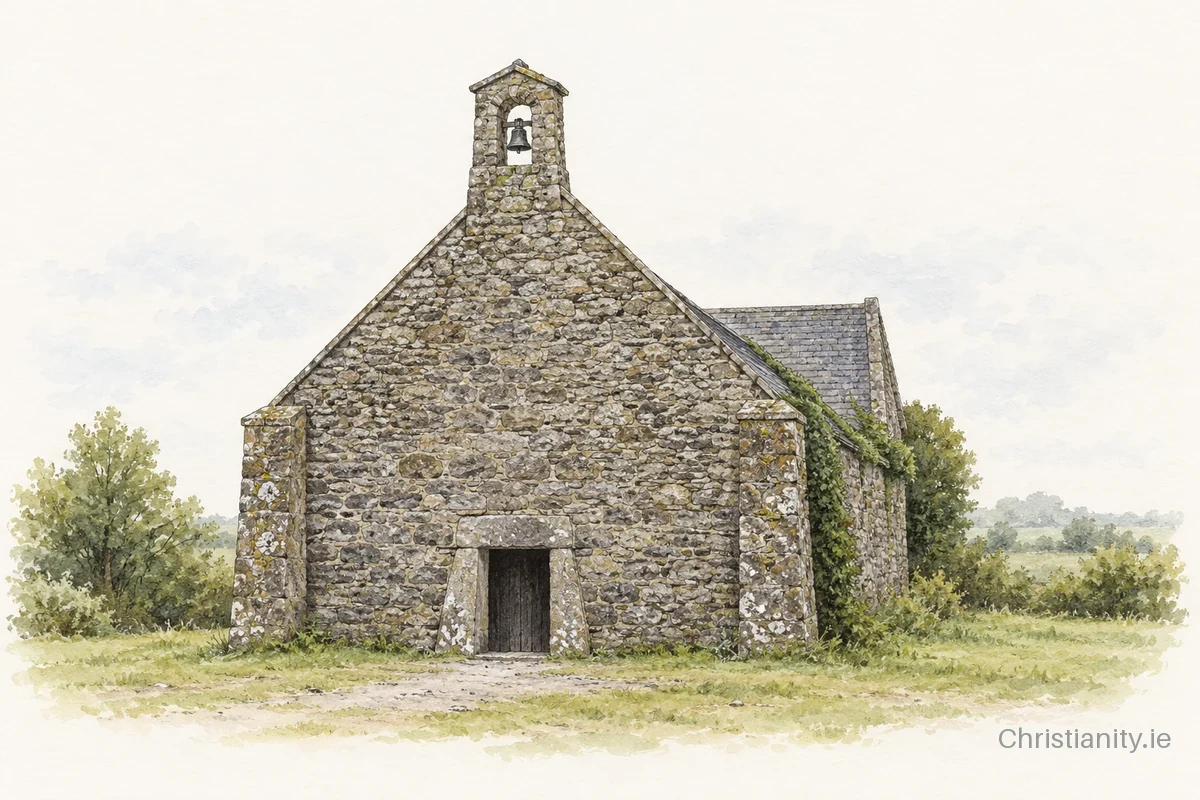 Watercolour and ink illustration of Tuamgraney St Cronan (Tomgraney)