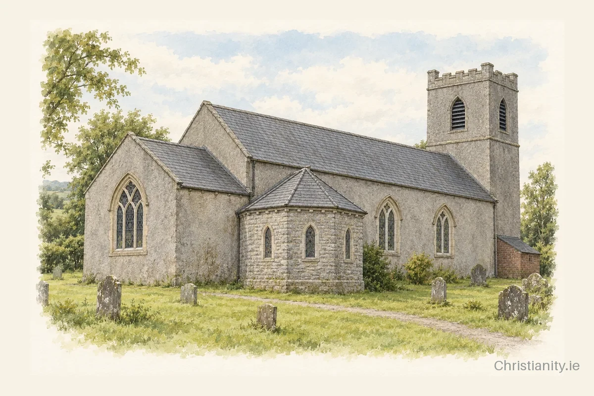 Watercolour and ink illustration of Tullaghmeelan Church