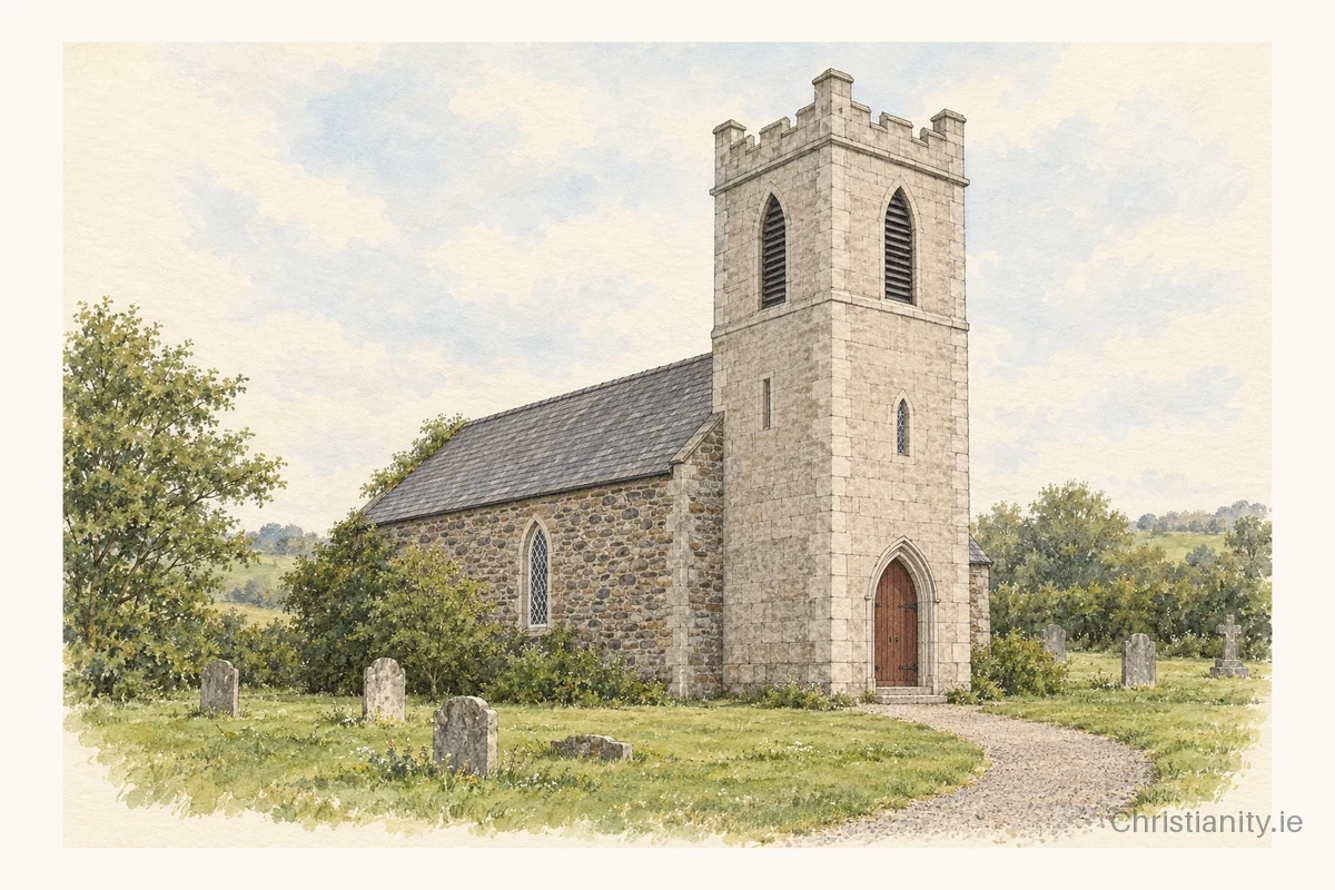 Watercolour and ink illustration of Tullaniskin Holy Trinity (Doras)