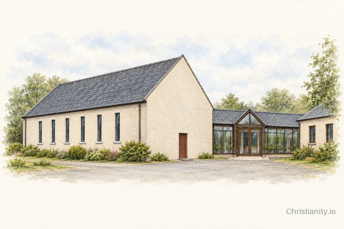 Watercolour and ink illustration of Tullyallen Presbyterian Church