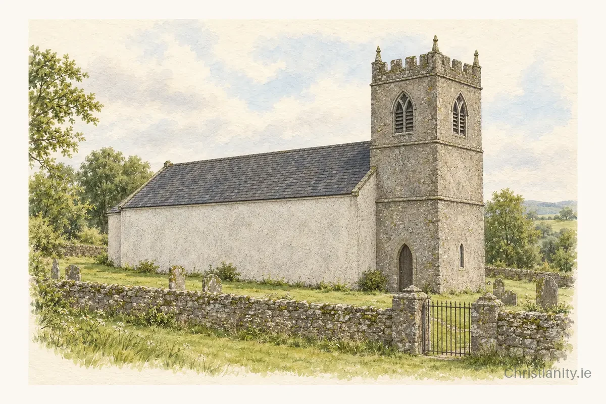 Watercolour and ink illustration of Tyholland St Sillian (Templetate)