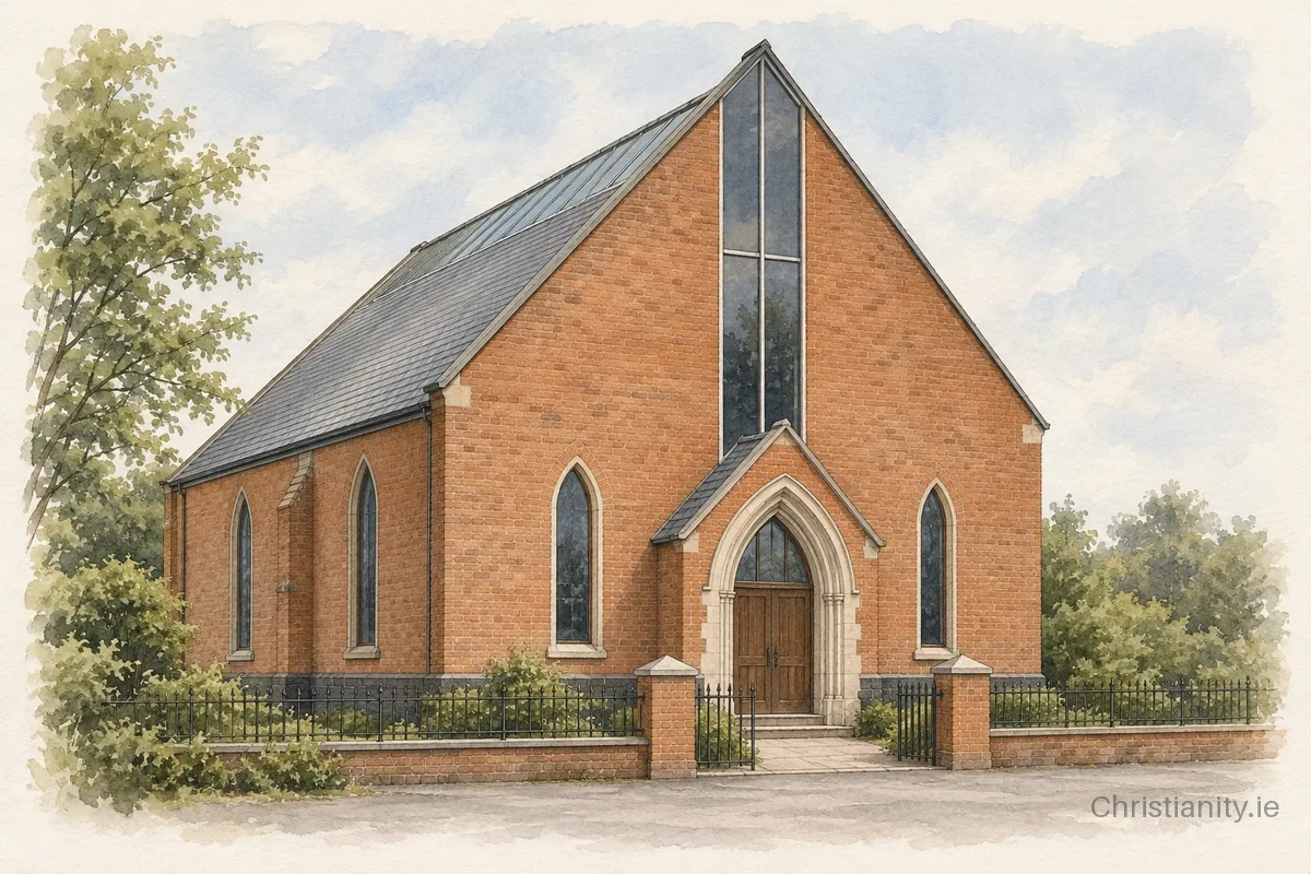 Watercolour and ink illustration of Whiteabbey Methodist Church