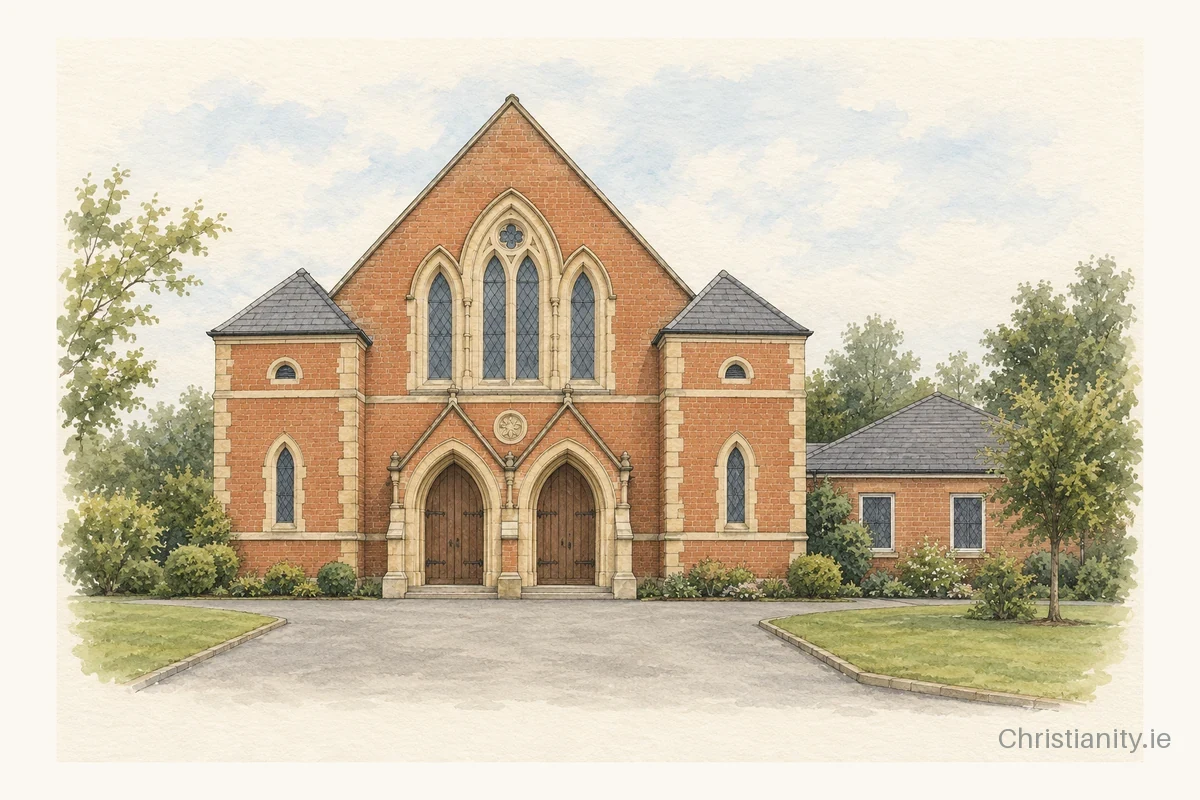 Watercolour and ink illustration of Whitehouse Presbyterian Church